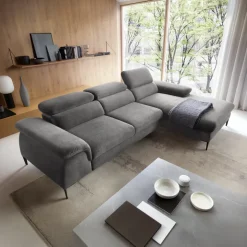 Divano letto regolabile angolare destra 4 posti 288x182cm tessuto grigio chiaro Loungey