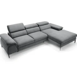 Divano letto regolabile angolare destra 4 posti 288x182cm tessuto grigio chiaro Loungey