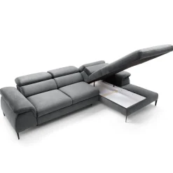 Divano letto regolabile angolare destra 4 posti 288x182cm tessuto grigio chiaro Loungey
