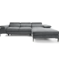 Divano letto regolabile angolare destra 4 posti 288x182cm tessuto grigio chiaro Loungey