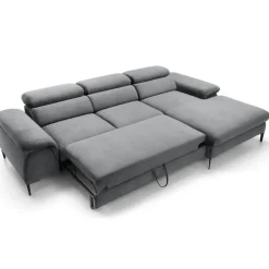 Divano letto regolabile angolare destra 4 posti 288x182cm tessuto grigio chiaro Loungey