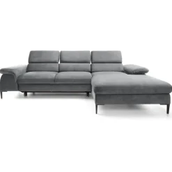 Divano letto regolabile angolare destra 4 posti 288x182cm tessuto grigio chiaro Loungey