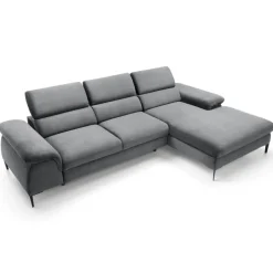 Divano letto regolabile angolare destra 4 posti 288x182cm tessuto grigio chiaro Loungey