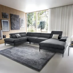 Divano letto regolabile angolare sinistro 5 posti 353x214cm tessuto grigio scuro Calmora
