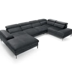 Divano letto regolabile angolare destro 5 posti 353x214cm tessuto grigio scuro Calmora