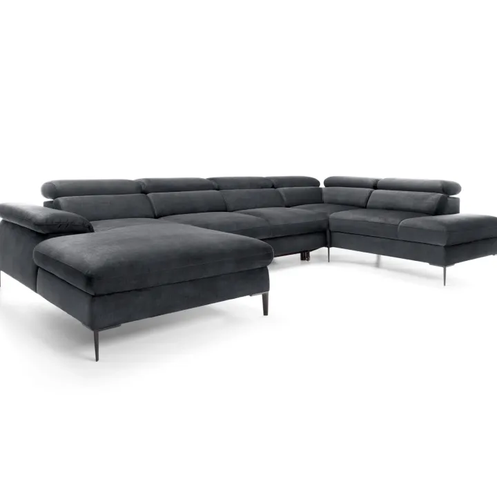 Divano letto regolabile angolare destro 5 posti 353x214cm tessuto grigio scuro Calmora