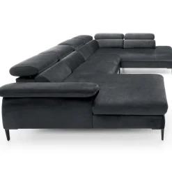 Divano letto regolabile angolare destro 5 posti 353x214cm tessuto grigio scuro Calmora