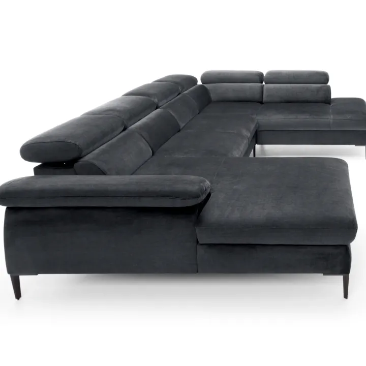 Divano letto regolabile angolare destro 5 posti 353x214cm tessuto grigio scuro Calmora