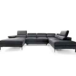 Divano letto regolabile angolare destro 5 posti 353x214cm tessuto grigio scuro Calmora