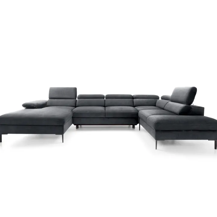 Divano letto regolabile angolare destro 5 posti 353x214cm tessuto grigio scuro Calmora