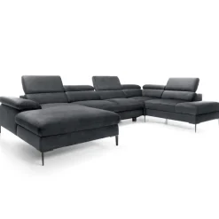Divano letto regolabile angolare destro 5 posti 353x214cm tessuto grigio scuro Calmora