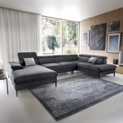Divano letto regolabile angolare destro 5 posti 353x214cm tessuto grigio scuro Calmora