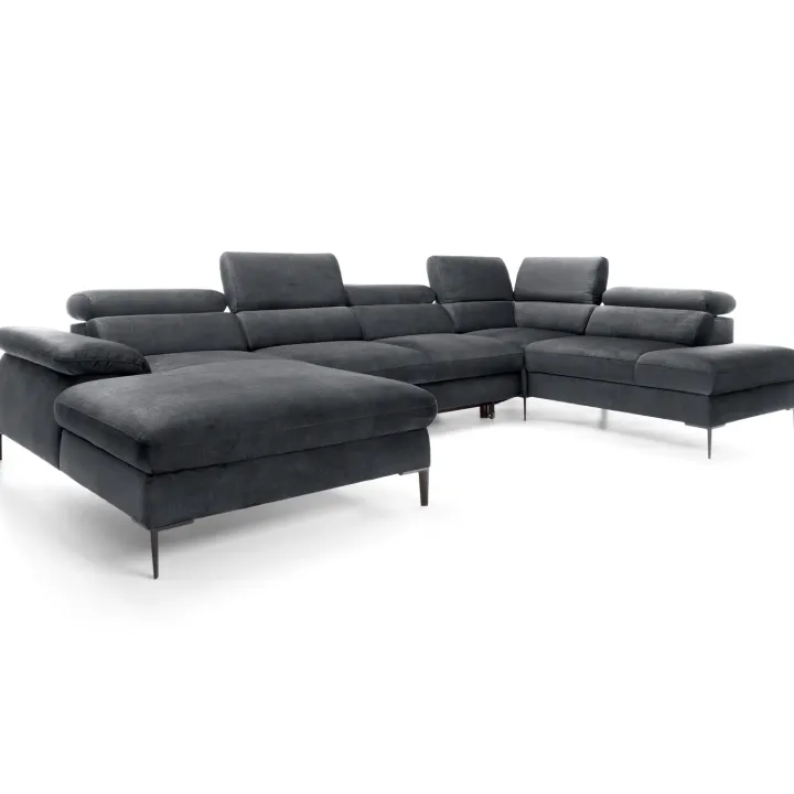 Divano letto regolabile angolare destro 5 posti 353x214cm tessuto grigio scuro Calmora