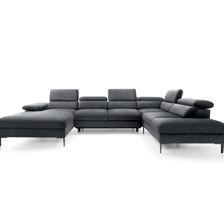 Divano letto regolabile angolare destro 5 posti 353x214cm tessuto grigio scuro Calmora