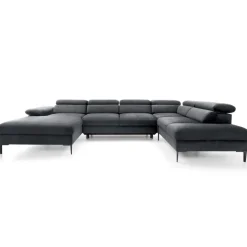 Divano letto regolabile angolare destro 5 posti 353x214cm tessuto grigio scuro Calmora