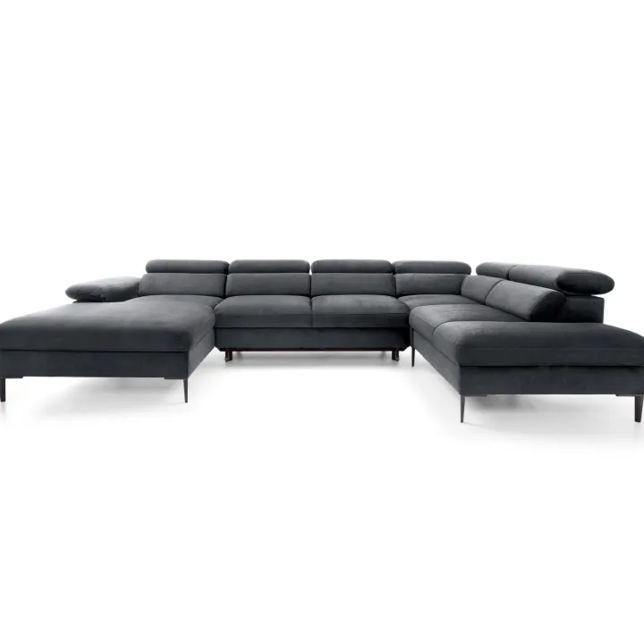 Divano letto regolabile angolare destro 5 posti 353x214cm tessuto grigio scuro Calmora