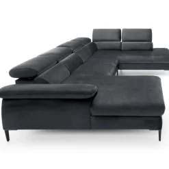 Divano letto regolabile angolare destro 5 posti 353x214cm tessuto grigio scuro Calmora