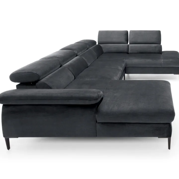 Divano letto regolabile angolare destro 5 posti 353x214cm tessuto grigio scuro Calmora