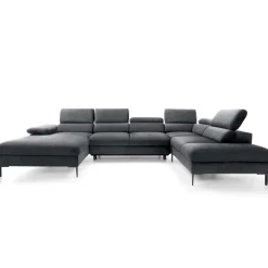 Divano letto regolabile angolare destro 5 posti 353x214cm tessuto grigio scuro Calmora