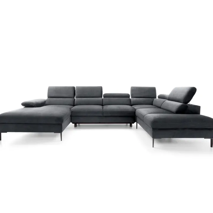 Divano letto regolabile angolare destro 5 posti 353x214cm tessuto grigio scuro Calmora