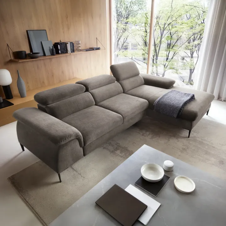 Divano letto regolabile angolare destra 4 posti 288x182cm tessuto beige Loungey