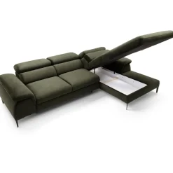 Divano letto regolabile angolare destra 4 posti 288x182cm tessuto verde oliva Loungey