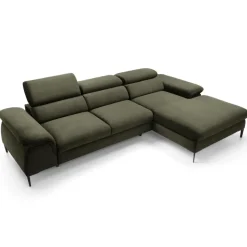 Divano letto regolabile angolare destra 4 posti 288x182cm tessuto verde oliva Loungey