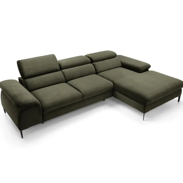Divano letto regolabile angolare destra 4 posti 288x182cm tessuto verde oliva Loungey