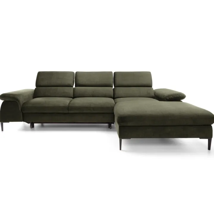 Divano letto regolabile angolare destra 4 posti 288x182cm tessuto verde oliva Loungey
