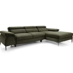 Divano letto regolabile angolare destra 4 posti 288x182cm tessuto verde oliva Loungey