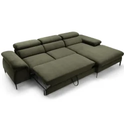 Divano letto regolabile angolare destra 4 posti 288x182cm tessuto verde oliva Loungey