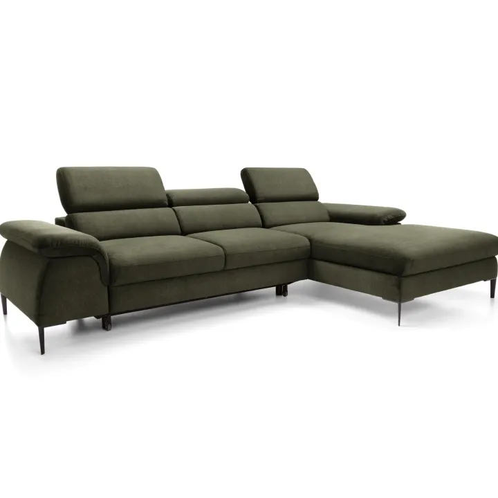 Divano letto regolabile angolare destra 4 posti 288x182cm tessuto verde oliva Loungey