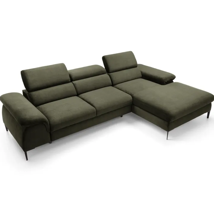 Divano letto regolabile angolare destra 4 posti 288x182cm tessuto verde oliva Loungey