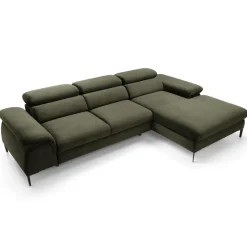 Divano letto regolabile angolare destra 4 posti 288x182cm tessuto verde oliva Loungey