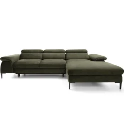 Divano letto regolabile angolare destra 4 posti 288x182cm tessuto verde oliva Loungey