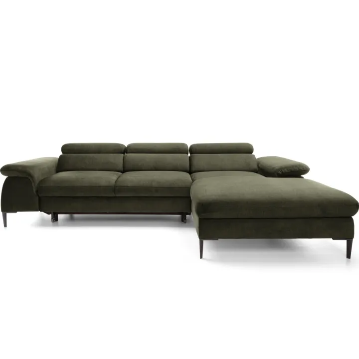 Divano letto regolabile angolare destra 4 posti 288x182cm tessuto verde oliva Loungey