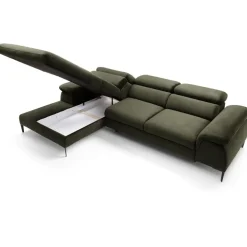 Divano letto regolabile angolare sinistra 4 posti 288x182cm tessuto verde oliva Loungey