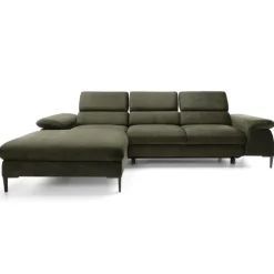 Divano letto regolabile angolare sinistra 4 posti 288x182cm tessuto verde oliva Loungey