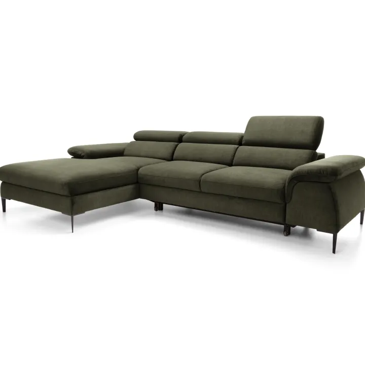 Divano letto regolabile angolare sinistra 4 posti 288x182cm tessuto verde oliva Loungey