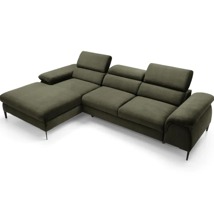 Divano letto regolabile angolare sinistra 4 posti 288x182cm tessuto verde oliva Loungey