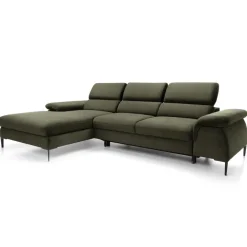 Divano letto regolabile angolare sinistra 4 posti 288x182cm tessuto verde oliva Loungey