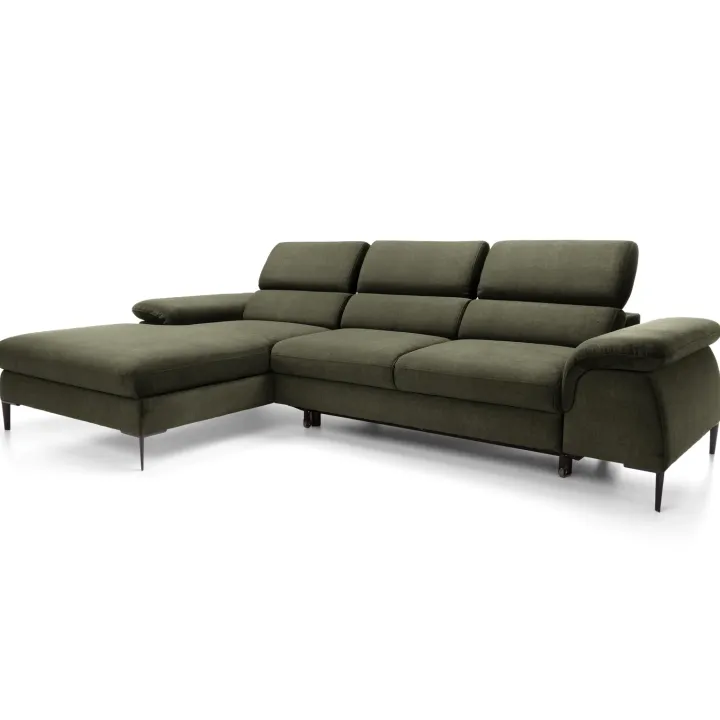 Divano letto regolabile angolare sinistra 4 posti 288x182cm tessuto verde oliva Loungey