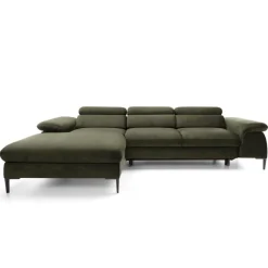 Divano letto regolabile angolare sinistra 4 posti 288x182cm tessuto verde oliva Loungey
