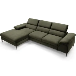 Divano letto regolabile angolare sinistra 4 posti 288x182cm tessuto verde oliva Loungey