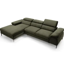 Divano letto regolabile angolare sinistra 4 posti 288x182cm tessuto verde oliva Loungey