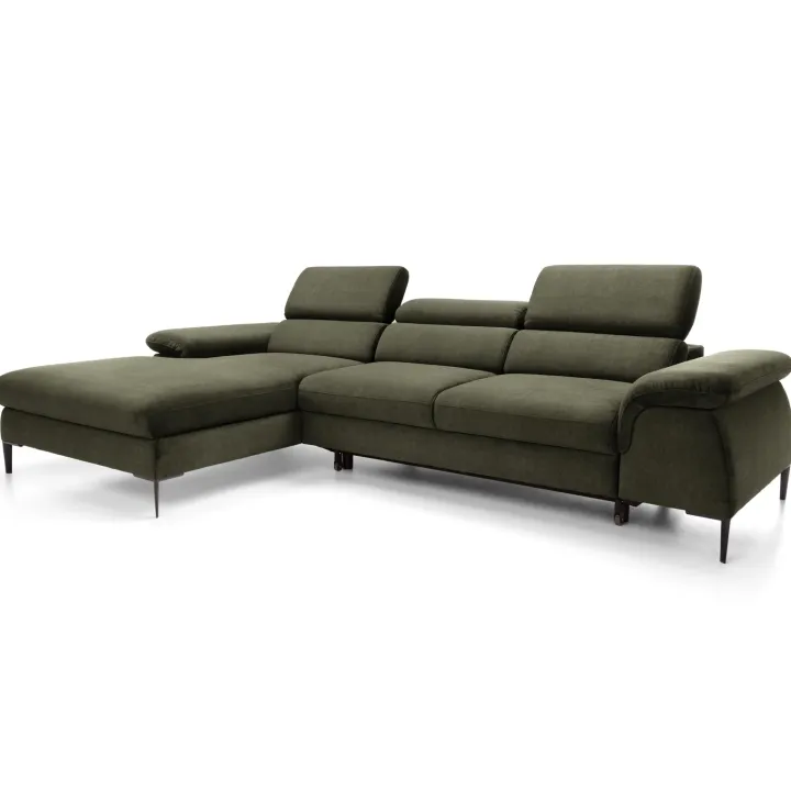 Divano letto regolabile angolare sinistra 4 posti 288x182cm tessuto verde oliva Loungey