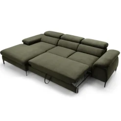 Divano letto regolabile angolare sinistra 4 posti 288x182cm tessuto verde oliva Loungey