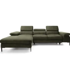 Divano letto regolabile angolare sinistra 4 posti 288x182cm tessuto verde oliva Loungey