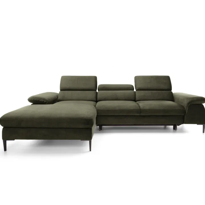 Divano letto regolabile angolare sinistra 4 posti 288x182cm tessuto verde oliva Loungey