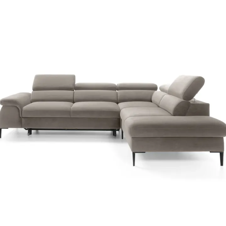 Divano letto regolabile angolare destra 5 posti 280x214cm tessuto tortora Snuggity
